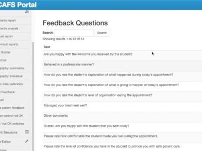 Screengrab of CAFS: Managing Feedback Questions